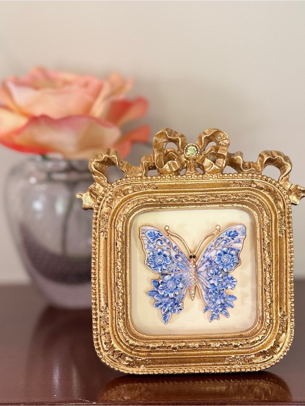 Ornate Gold Framed Butterfly Art Cottagecore Decor - Picture 3 of 6
